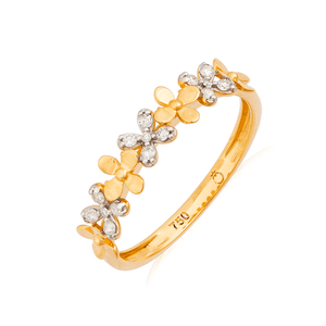 Anel em Ouro 18K Flores com Diamantes - AU12879