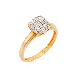 Anel em Ouro 18K Pavê Quadrado com Diamantes - AU12873