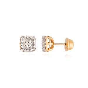 Brinco em Ouro 18K Pavê Quadrado com Diamantes - AU12874