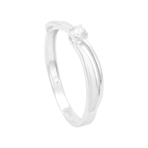 Anel Solitário em Ouro Branco 18K Curvado com Diamante - AU12903