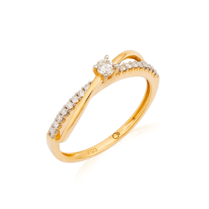 Anel em Ouro 18K Solitário Entrelaçado com Diamantes - AU12948