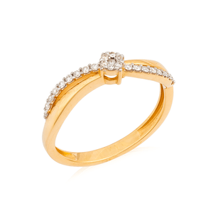 Anel em Ouro 18K Solitário Curvas com Diamantes - AU12949