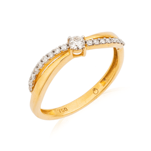 Anel em Ouro 18K Solitário Curvas com Diamantes - AU12947