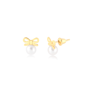 Brinco Infantil Ouro 18K Lacinho com Pérola - AU13119
