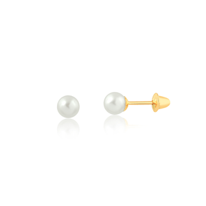 Brinco Infantil em Ouro 18K Pérola 4MM - AU13114