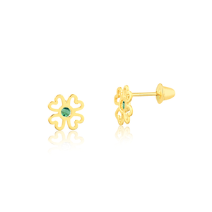 Brinco em Ouro 18K Trevo com Zircônia Verde - AU13116