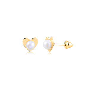 Brinco em Ouro 18K Coração com Pérola - AU13112