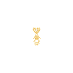 Pingente em Ouro 18K Menina com Coração e Diamantes - AU12992