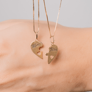 Pingentes em Ouro 18K Coração Mãe e Filha - AU12730