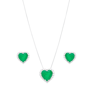 Conjunto em Prata 925 Coração Verde - PL20002