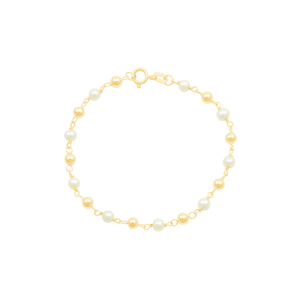 Pulseira Infantil em Ouro 18K Pérolas e Bolinhas - AU13096