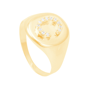 Anel em Ouro 18K Letra C com Zircônias - AU13134