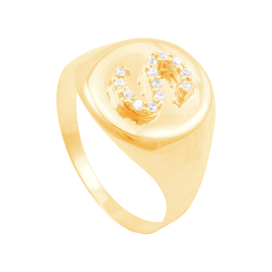 Anel em Ouro 18K Letra S com Zircônias - AU13141