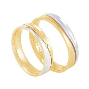 Par de Alianças em Ouro 18K Bicolor com Diamantes - AU2570