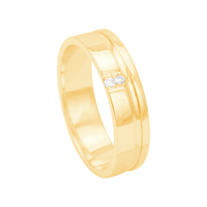 Aliança Feminina 5MM com Friso e Diamantes em Ouro 18K - AU13196