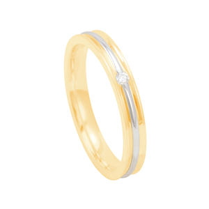 Aliança Feminina 3MM com Friso e Diamante em Ouro 18K - AU13243