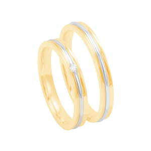 Par de Aliança 3MM com Friso e Diamante em Ouro 18K - AU13243