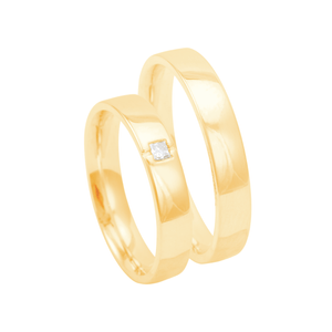 Par Aliança em Ouro 18K 4MM Abaulada com Diamante - AU13246