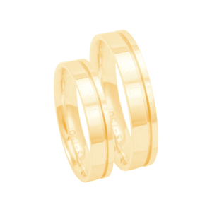 Par de Aliança Reta 5MM com Friso em Ouro 18K - AU13206