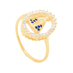 Anel em Ouro 18K Nossa Senhora Aparecida com Zircônias - AU13251
