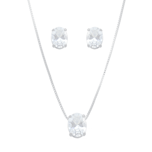 Conjunto em Prata 925 Oval com Zircônia - PL20558