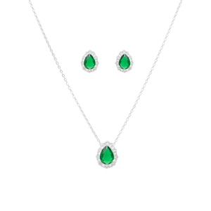 Conjunto em Prata 925 Gota com Zircônia Verde - PL20695