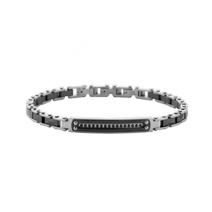 Pulseira em Aço com Placa e Zircônias Negras - PL21126