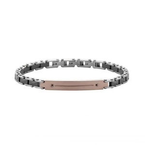 Pulseira Masculina em Aço com Placa e Zircônias Negras - PL21128