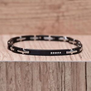 Pulseira Masculina em Aço com Placa e Zircônias - PL21137