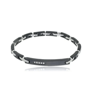 Pulseira Masculina em Aço com Placa e Zircônias - PL21136