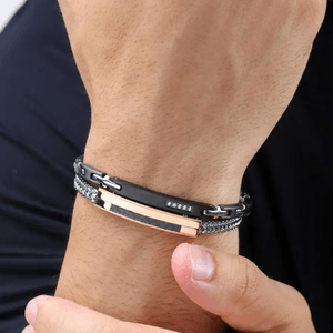 Pulseira Masculina em Aço com Placa e Zircônias - PL21136