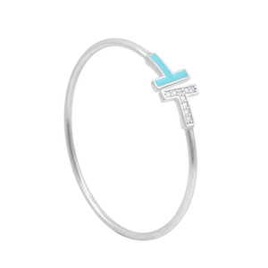 Bracelete em Prata 925 Letra T com Resina e Zircônias - PL21178