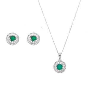 Conjunto rm Prata 925 Redondno com Zircônia Esmeralda - PL21291