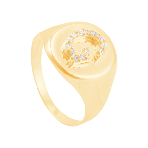 Anel em Ouro 18K Letra G com Zircônias - AU13353