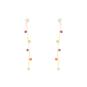 Brinco em Ouro 18K Ponto de Luz com Fio de Cristais Coloridos - AU13348