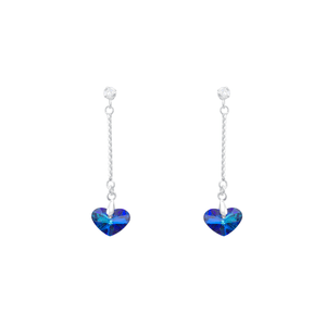 Brinco Longo em Prata 925 Coração Cristal Azul - PL31302