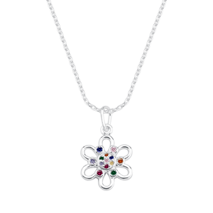 Colar Flor com Zircônias Coloridas em Prata 925 - PL21609