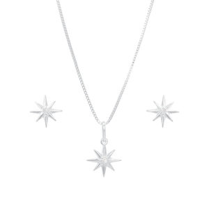 Conjunto Estrela com Zircônia em Prata 925 - PL21581