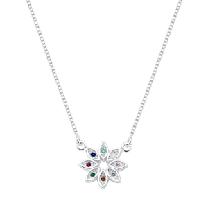 Colar Flor com Zircônias Coloridas em Prata 925 - PL21608