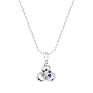 Colar Flor com Zircônias Coloridas em Prata 925 - PL21613