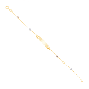 Pulseira Infantil Placa com Bolinhas Tricolor em Ouro 18K - AU13410
