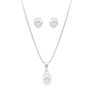Conjunto Coração com Zircônia em Prata 925 - PL21477