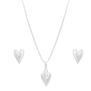 Conjunto Coração Liso em Prata 925 - PL21480