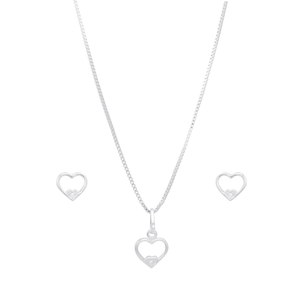 Conjunto Coração Vazado com Zircônia em Prata 925 - PL21479