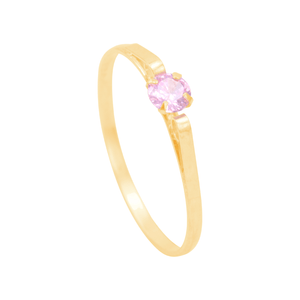 Anel Infantil com Zircônia Rosa 3MM em Ouro 18K - AU13425
