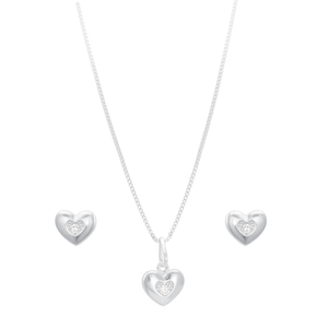 Conjunto Coração com Zircônia em Prata 925 - PL21512