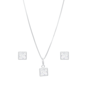 Conjunto Quadrado com Zircônia em Prata 925 - PL21533