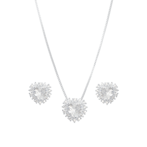 Conjunto Coração com Zircônias em Prata 925 - PL21576