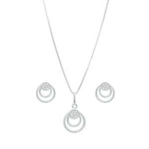 Conjunto Redondo Triplo com Zircônias em Prata 925 - PL21580