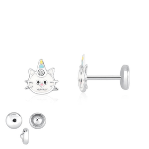 Brinco Infantil Gatinho Unicórnio em Prata 925 - PL21751